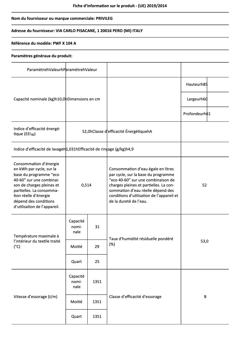 Image de la première page du manuel de l'appareil PWF X 104 A