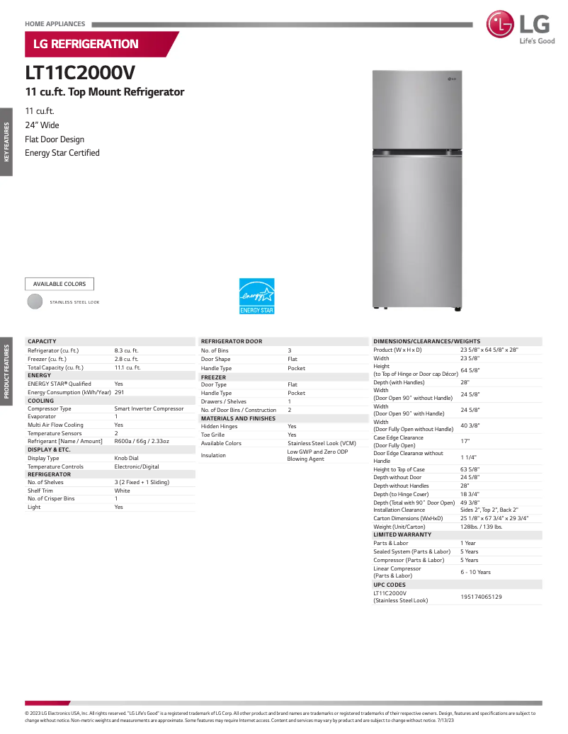 Page 1 de la notice Fiche technique LG LT11C2000V