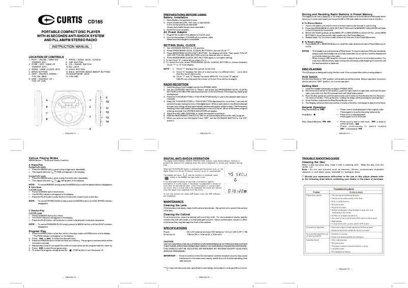 Image de la première page du manuel de l'appareil CD185