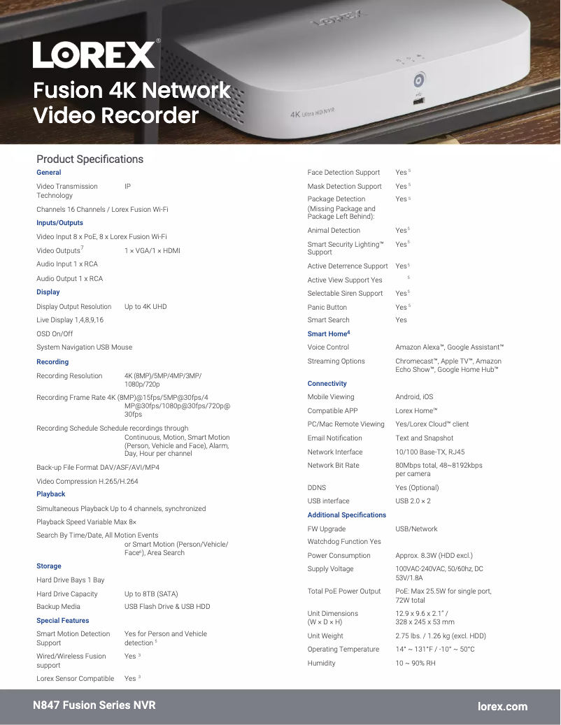 Página 1 del manual Ficha técnica Lorex N847A62