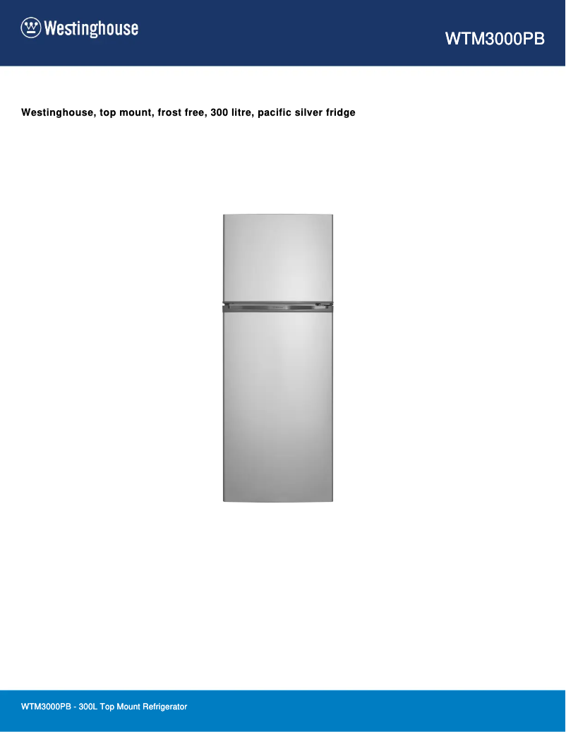 Page 1 de la notice Fiche technique Westinghouse WTM3000PB