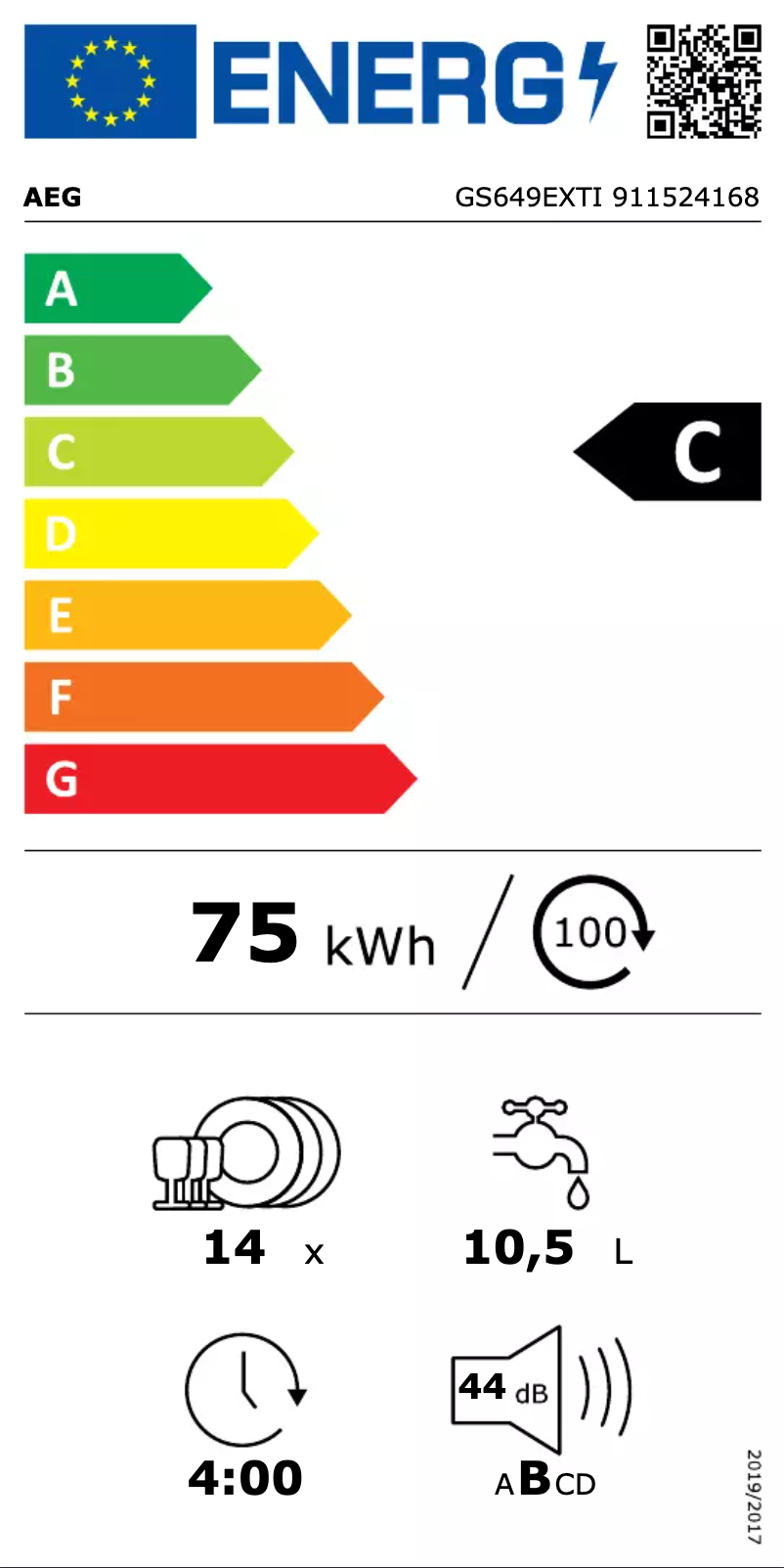 Page n°1 - Label énergétique AEG GS649EXTI