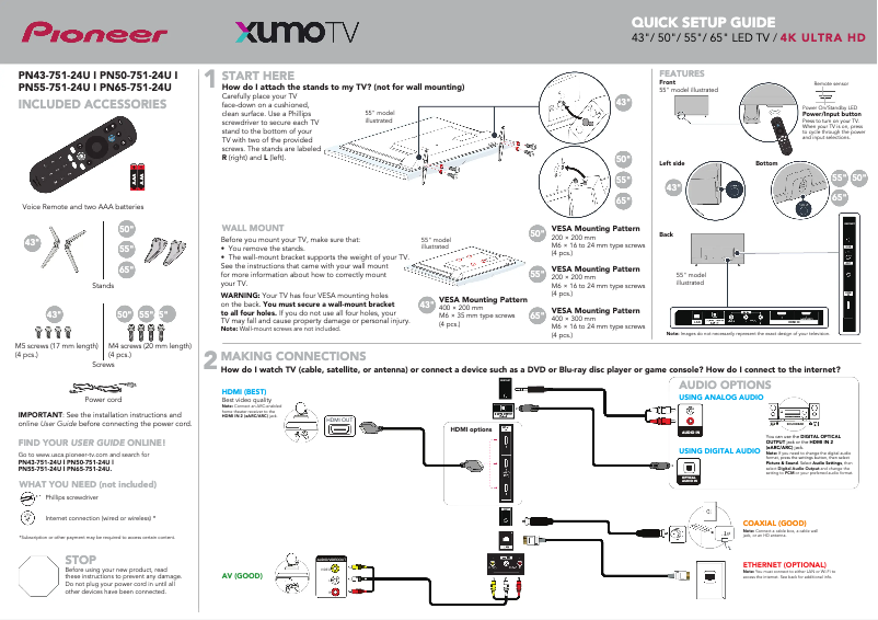 Page 1 de la notice Guide de démarrage rapide Pioneer PN65-751-24U