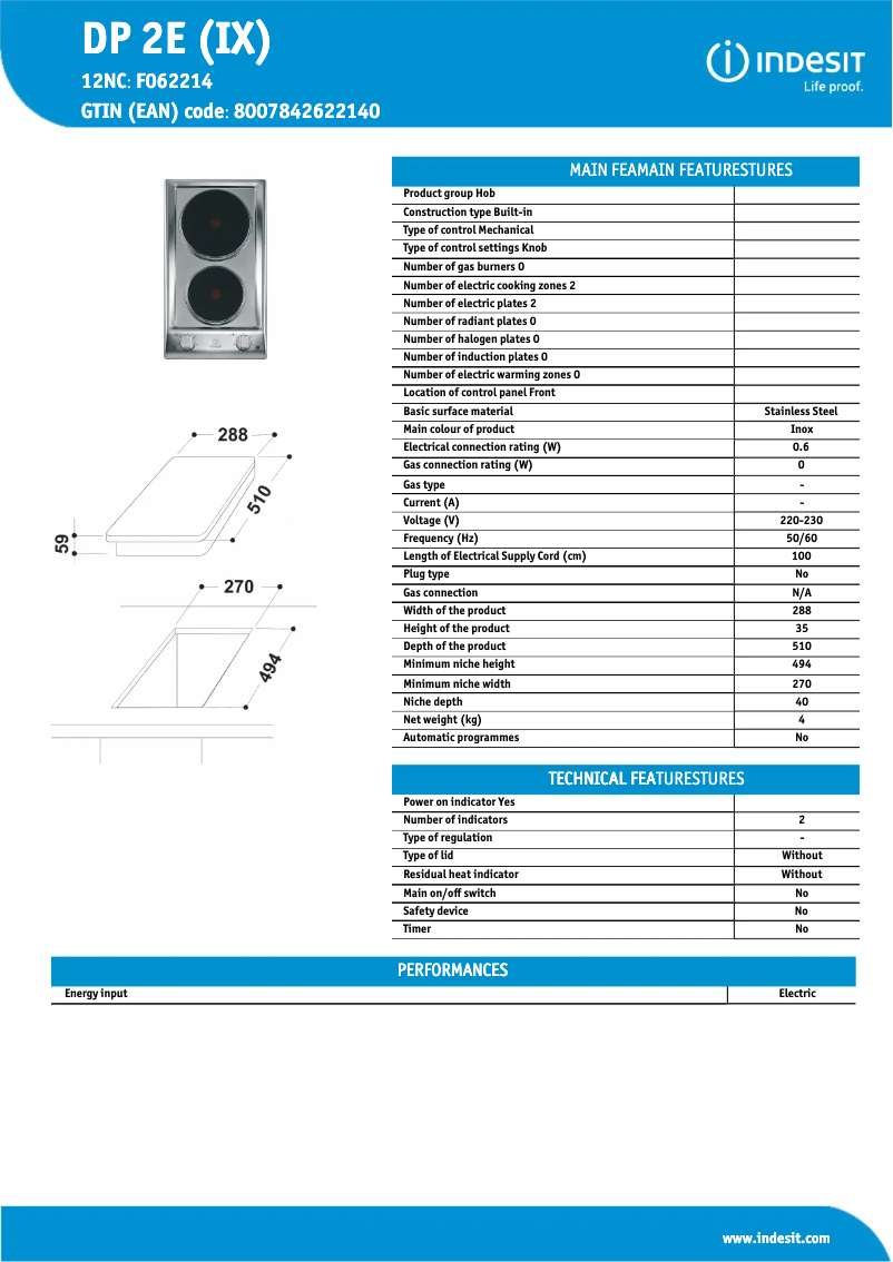 Page 1 de la notice Manuel utilisateur Indesit DP 2E IX
