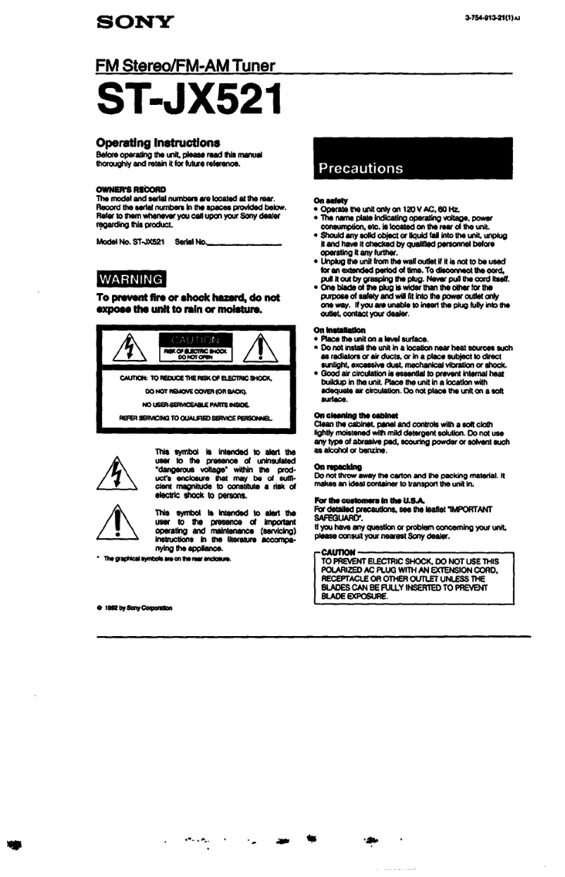 Page 1 de la notice Manuel utilisateur Sony ST-JX521