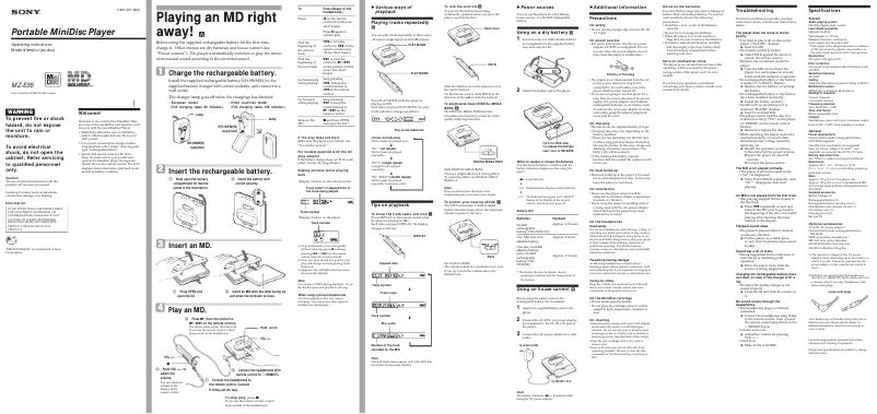Image de la première page du manuel de l'appareil MZ-E35