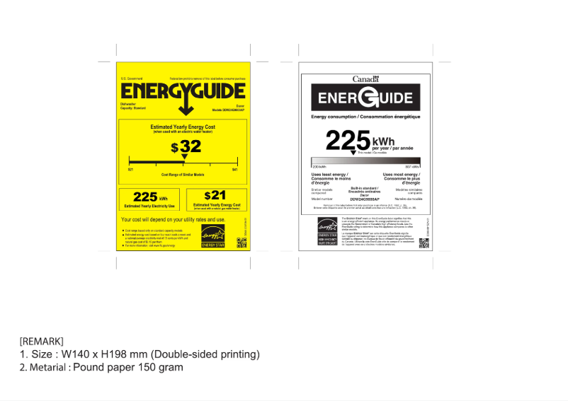 Page 1 de la notice Label énergétique Dacor DDW24G9000AP