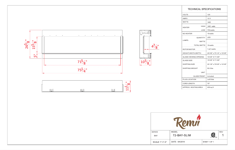 Page n°1 - Fiche technique Remii 72-BAY-SLIM