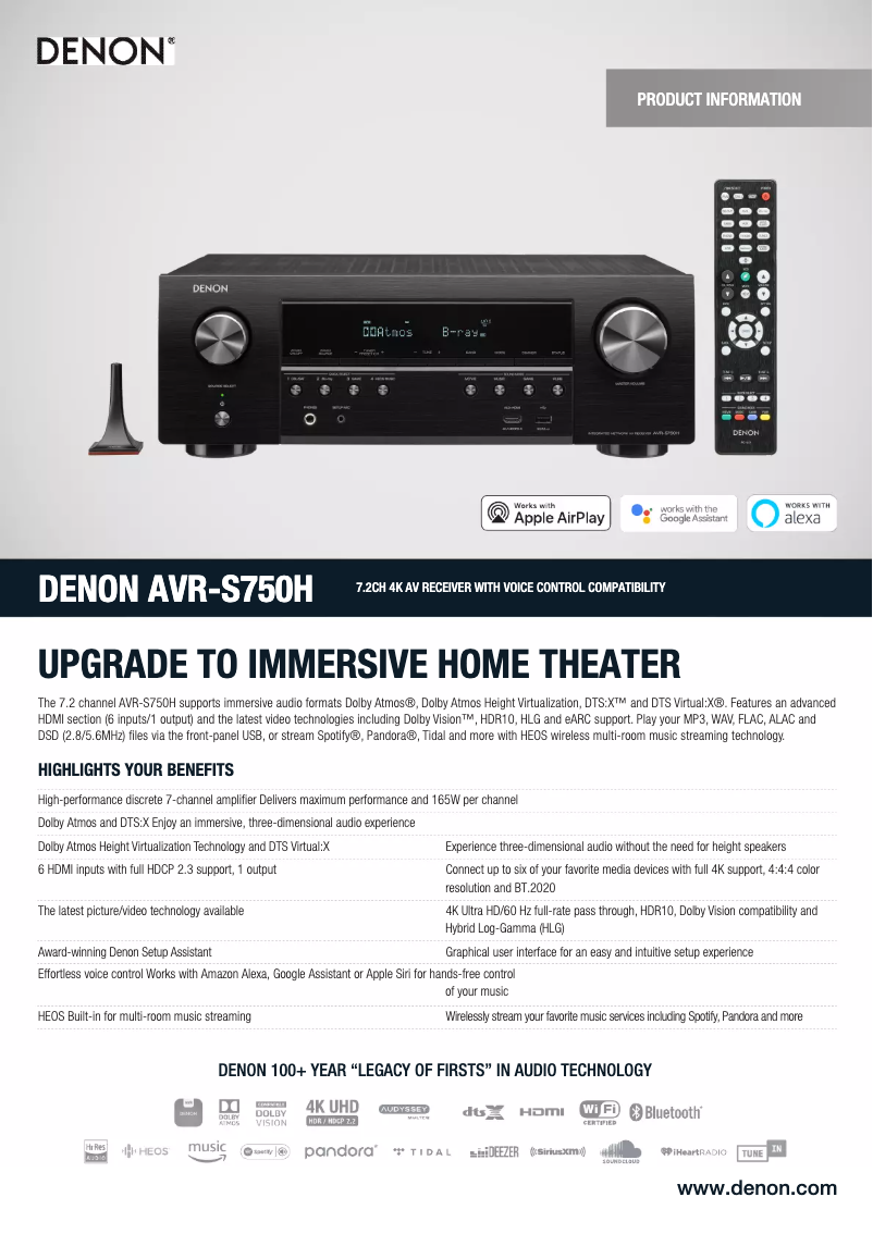 Página 1 del manual Ficha técnica Denon AVR-S750H-R