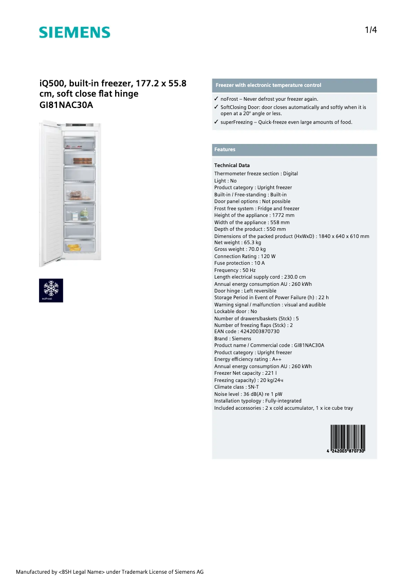 Page n°1 - Fiche technique Siemens GI81NAC30A