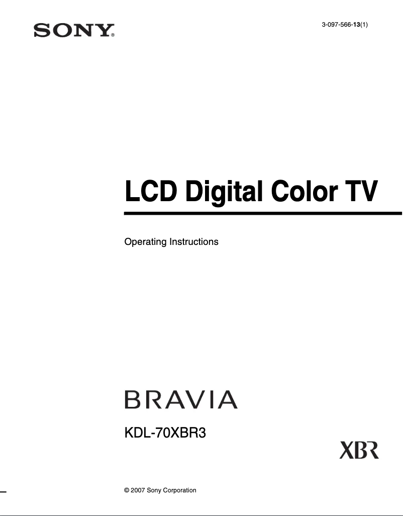 Page 1 de la notice Manuel utilisateur Sony Bravia KDL-70XBR3