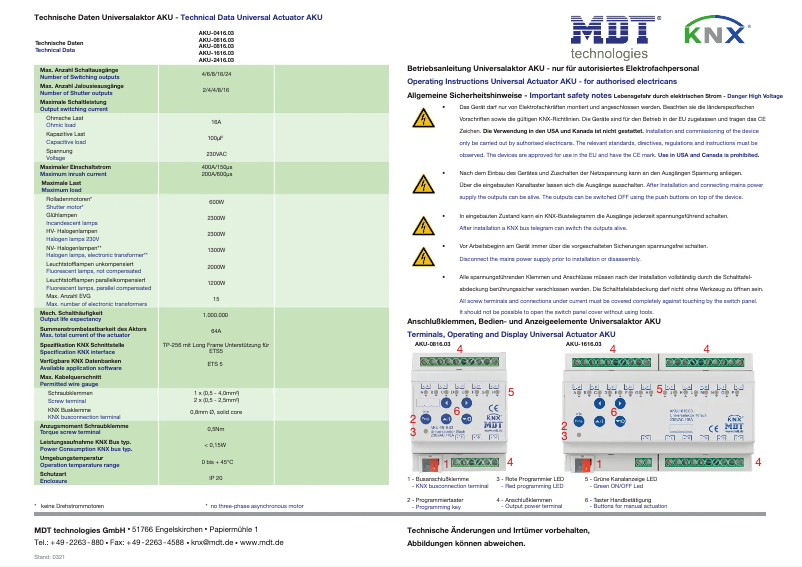 Page n°1 - Manuel utilisateur MDT AKU-1616.03