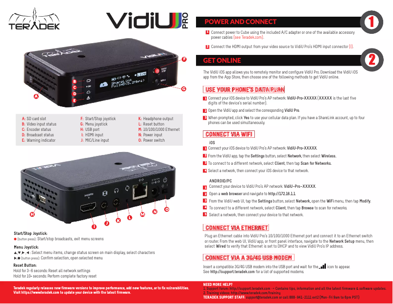 Page 1 de la notice Manuel utilisateur Teradek VidiU Pro