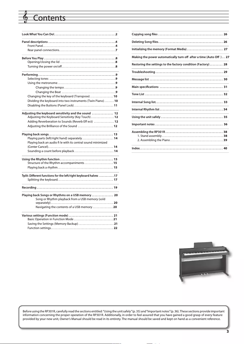 Page 1 de la notice Manuel utilisateur Roland RP-301R