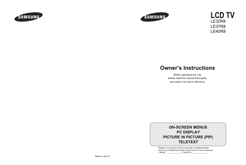 Page 1 de la notice Manuel utilisateur Samsung LE32R84B