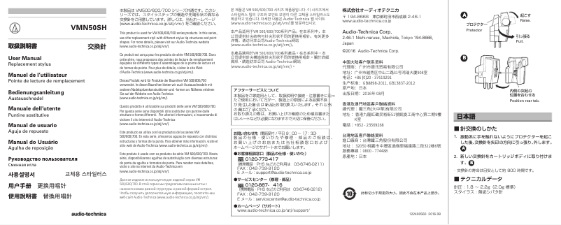 Page 1 de la notice Manuel utilisateur Audio-Technica VMN50SH