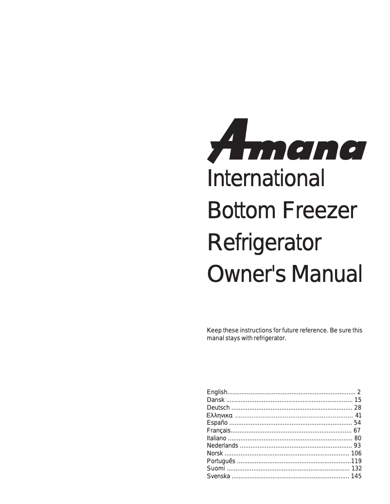 Page 1 de la notice Manuel utilisateur Amana BRF 520 TE TW