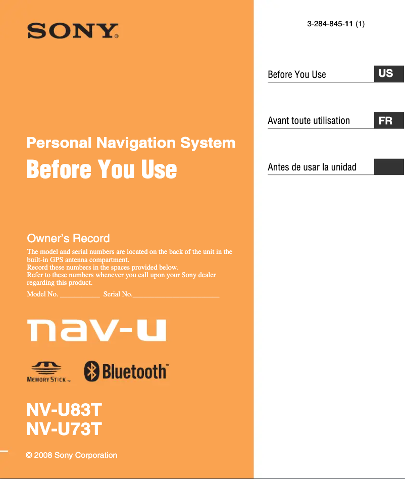Page n°1 - Manuel utilisateur Sony NV-U83T