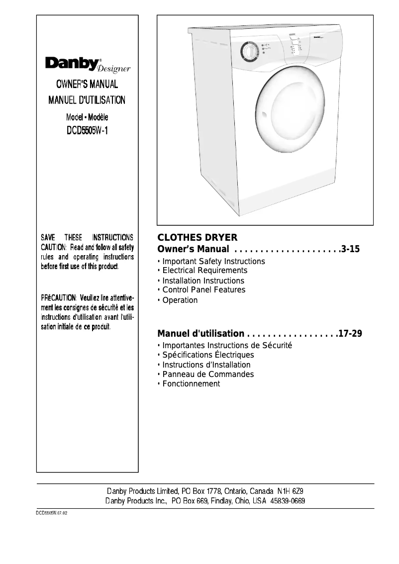 Página 1 del manual Manual de usuario Danby DCD5505W-1