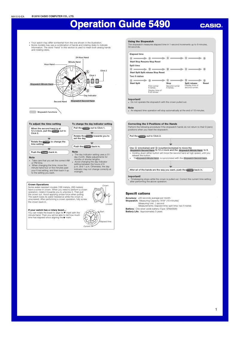 Page 1 de la notice Manuel utilisateur Casio Edifice EFV-580L-1AVUEF