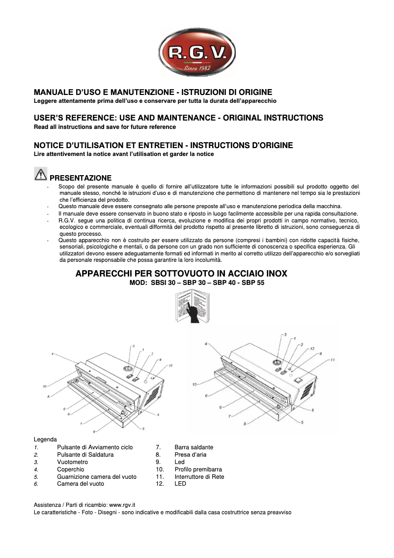 Page n°1 - Manuel utilisateur RGV SBP 40