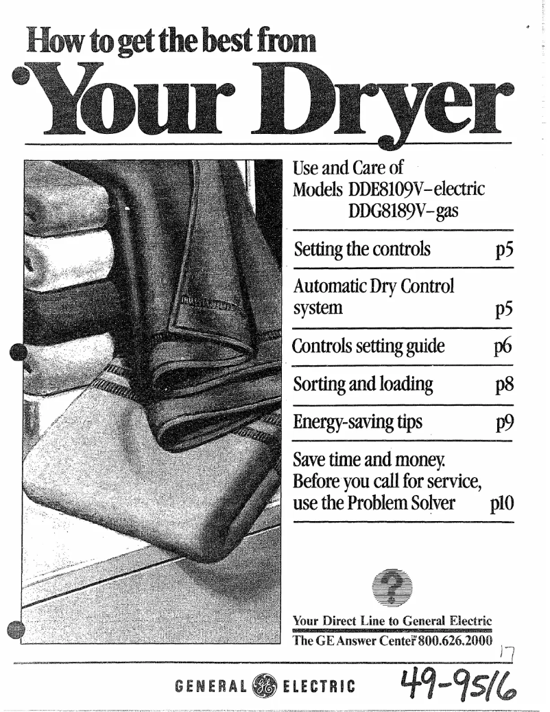 Page 1 de la notice Manuel utilisateur GE DDE8109V