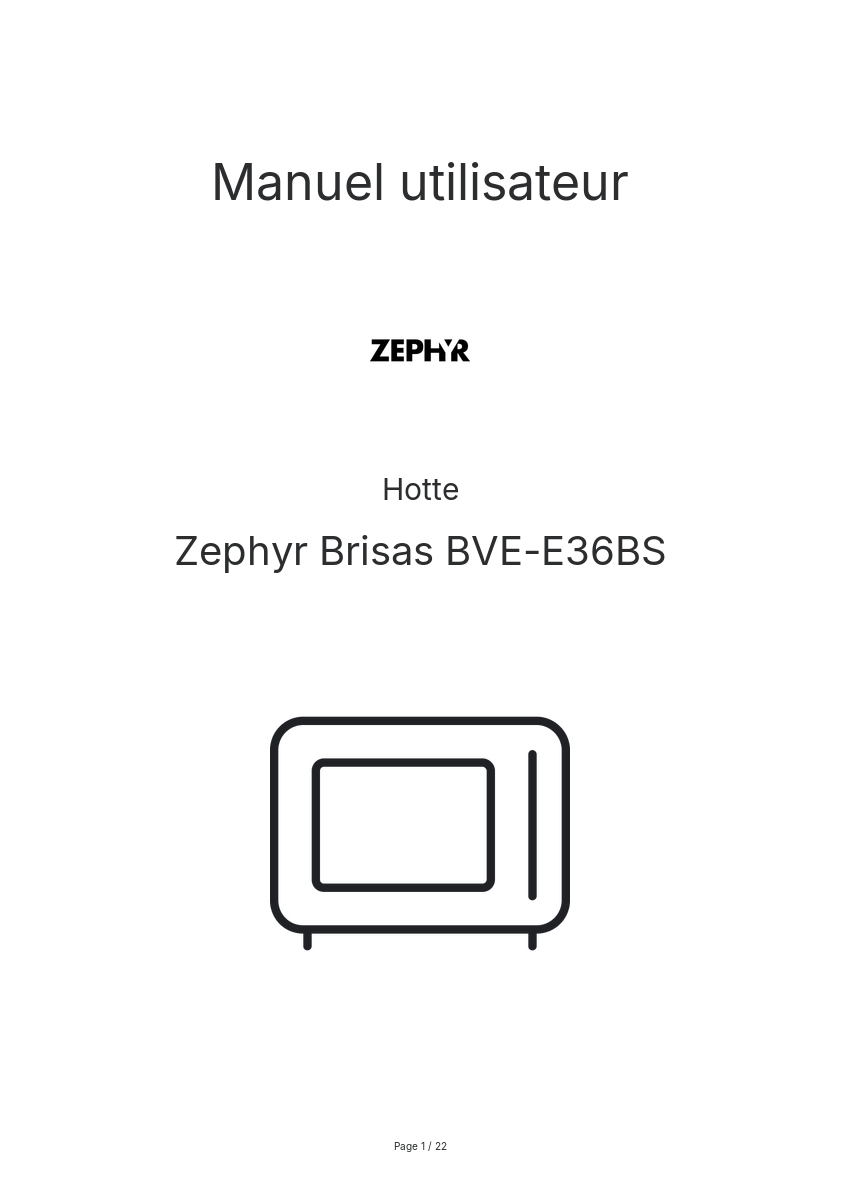 Page n°1 - Manuel utilisateur Zephyr Brisas BVE-E36BS