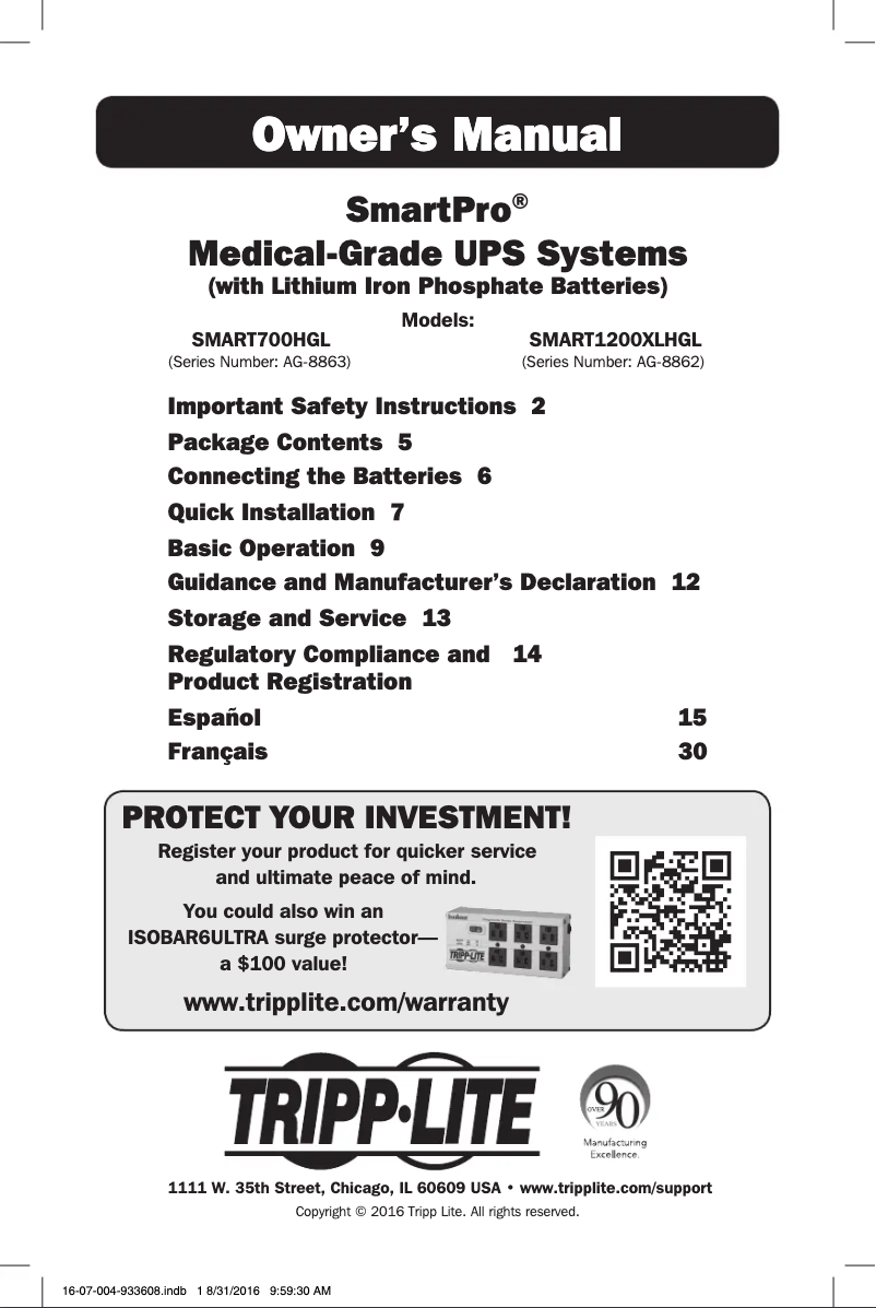 Image de la première page du manuel de l'appareil SmartPro SMART700HGL