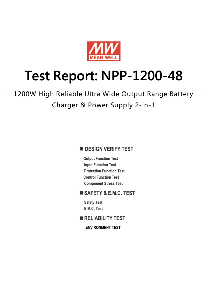 Page 1 de la notice Fiche technique Mean Well NPP-1200-48