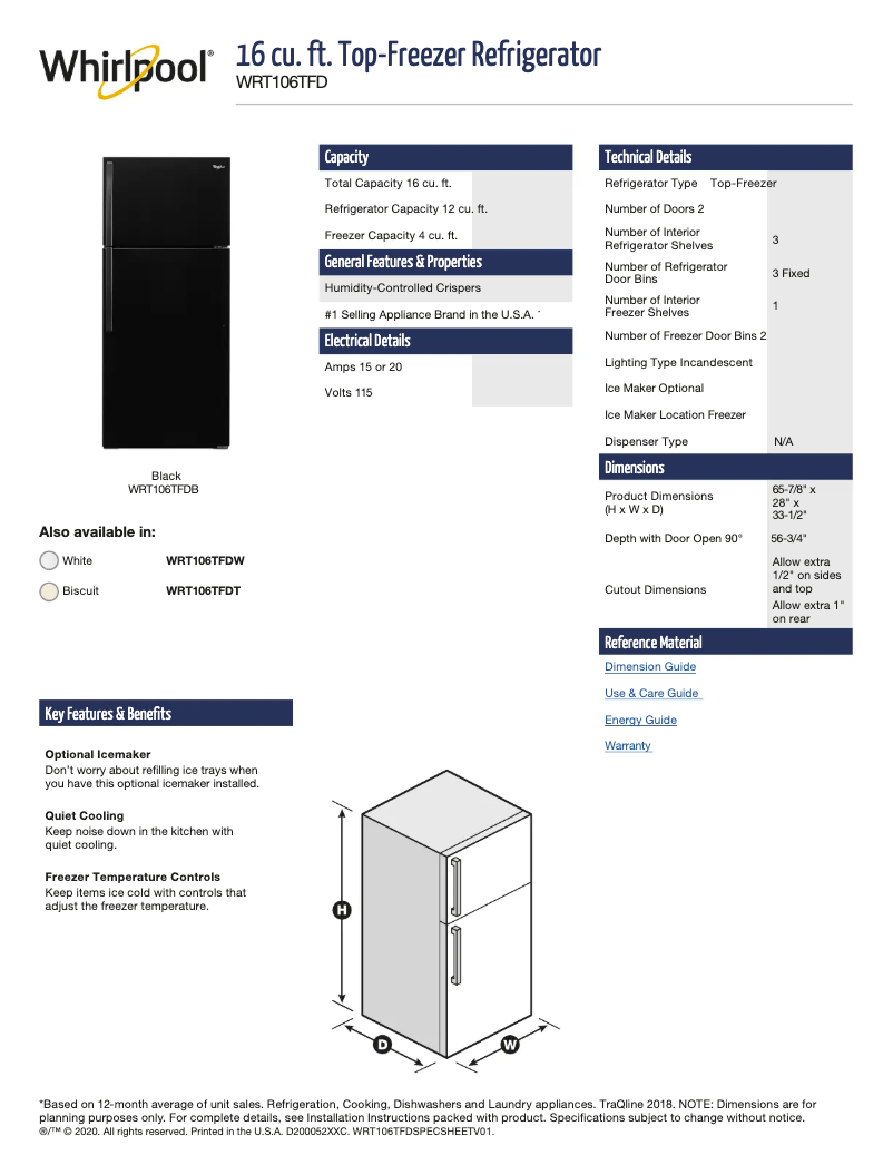 Página 1 del manual Ficha técnica Whirlpool WRT106TFDW