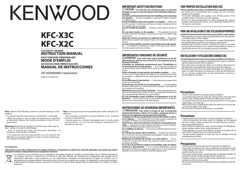Page n°1 - Manuel utilisateur Kenwood Excelon KFC-X2C