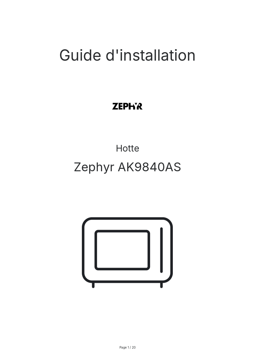 Page n°1 - Guide d'installation Zephyr AK9840AS
