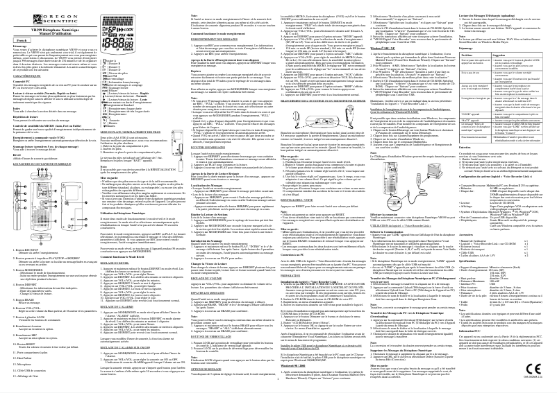 Page 1 de la notice Manuel utilisateur Oregon Scientific VR399