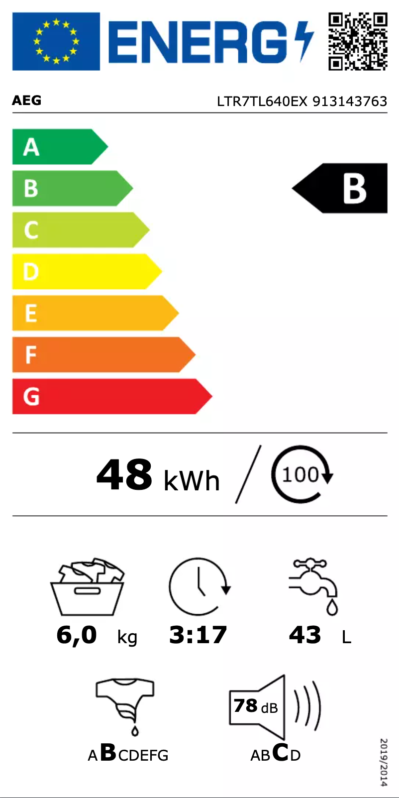 Page n°1 - Label énergétique AEG LTR7TL640EX