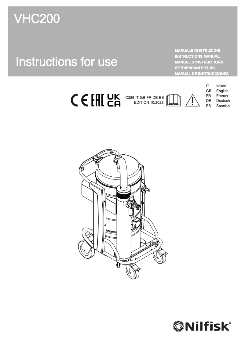Page 1 de la notice Manuel utilisateur Nilfisk VHC200