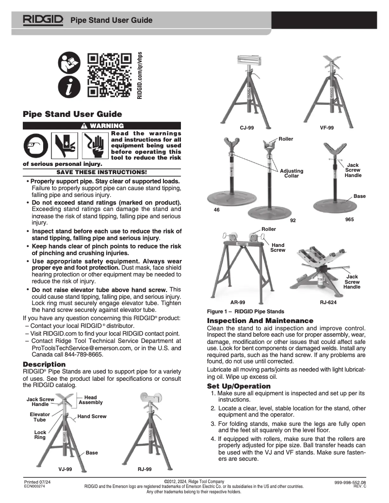 Page 1 de la notice Instructions / montage Ridgid VJ-98