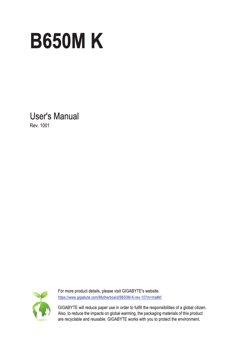 Page 1 de la notice Manuel utilisateur Gigabyte B650M K