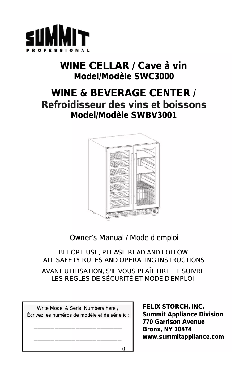 Page n°1 - Manuel utilisateur Summit SWBV3001