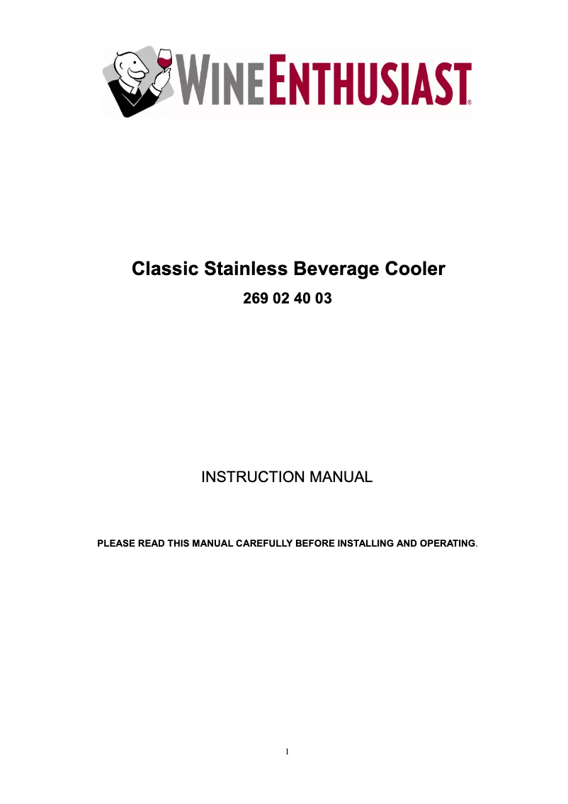 Page n°1 - Manuel utilisateur Wine Enthusiast 269 02 40 03