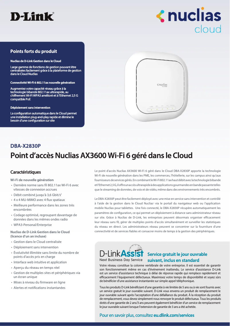 Page 1 de la notice Fiche technique D-Link DBA-X2830P