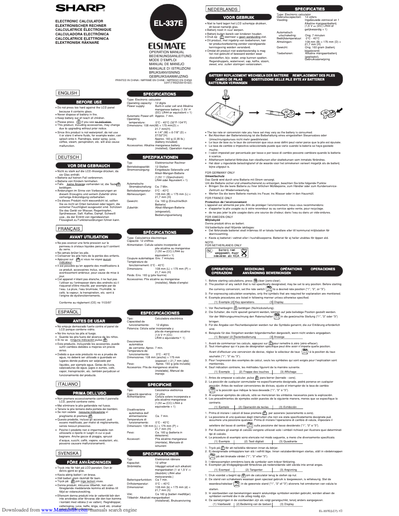 Page 1 de la notice Manuel utilisateur Sharp EL-337E