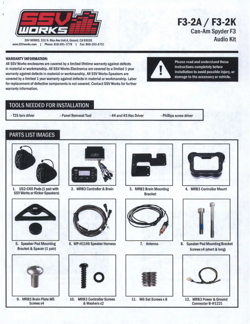 Page 1 de la notice Manuel utilisateur SSV Works F3-2A