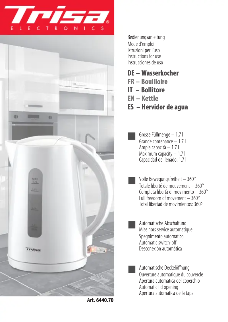Page 1 de la notice Manuel utilisateur Trisa Flash Boil 6440.70