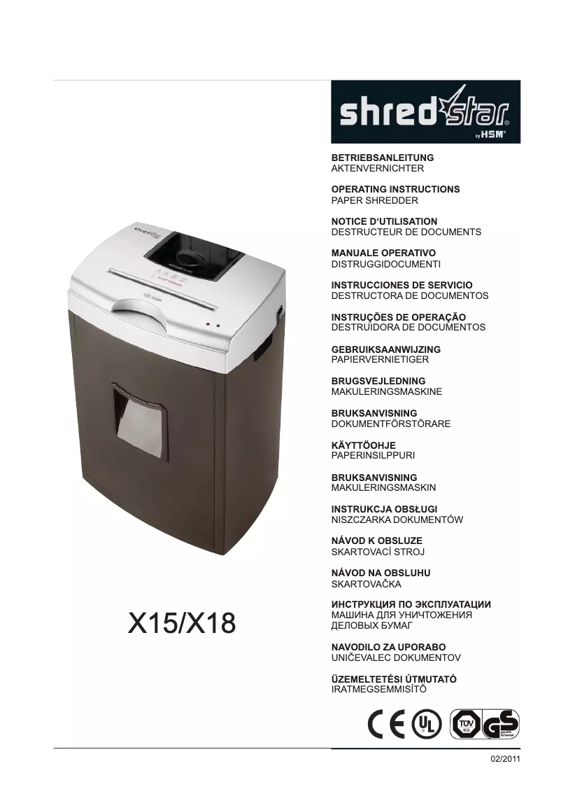 Page n°1 - Manuel utilisateur HSM Shredstar X15