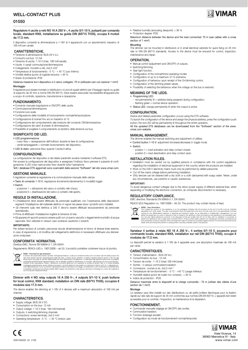 Page 1 de la notice Instructions / montage Vimar 01550