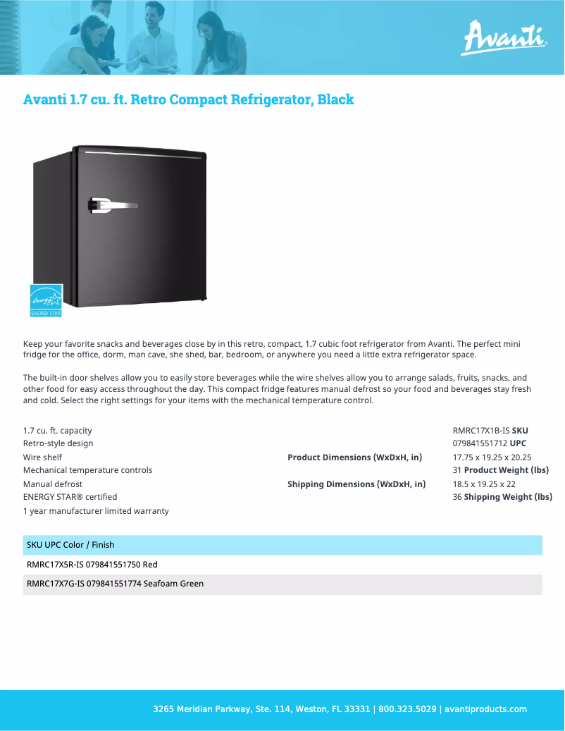 Page n°1 - Fiche technique Avanti RMRC17X1B-IS