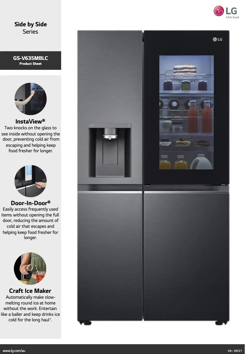 Page 1 de la notice Fiche technique LG GS-V635MBLC