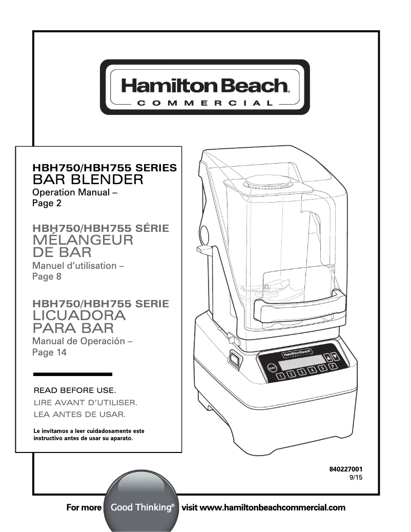 Page 1 de la notice Manuel utilisateur Hamilton Beach Eclipse HBH755