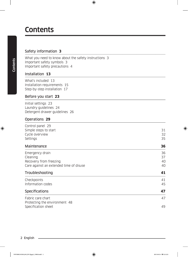 Página 1 del manual Guía de instalación Samsung WW70J3260GX1