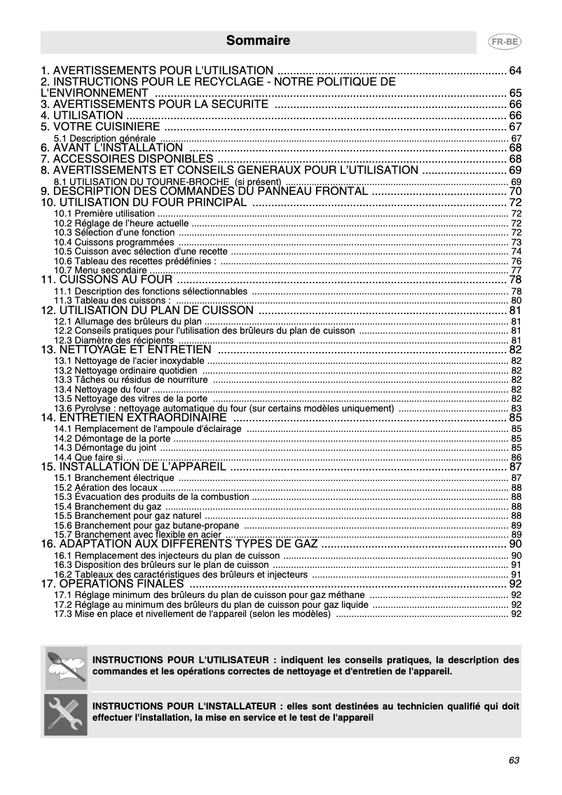 Page n°1 - Manuel utilisateur Smeg CE6GPX